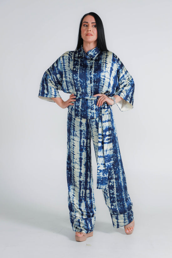 Kimono Suit Collar Style Blue