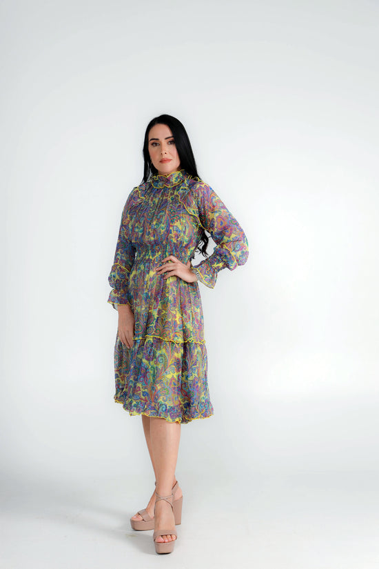 Load image into Gallery viewer, MULTIOCOLOR CHIFFON DRESS WITH FRILLS
