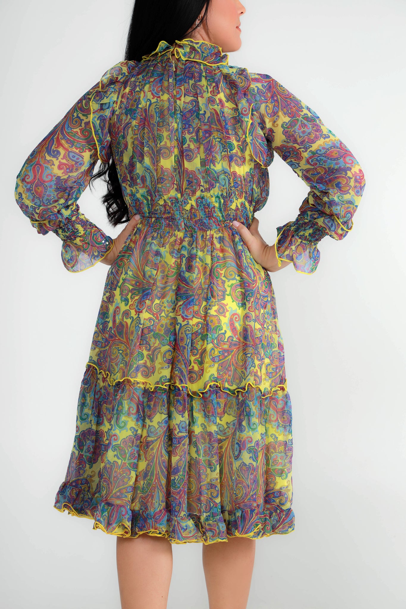 Load image into Gallery viewer, MULTIOCOLOR CHIFFON DRESS WITH FRILLS
