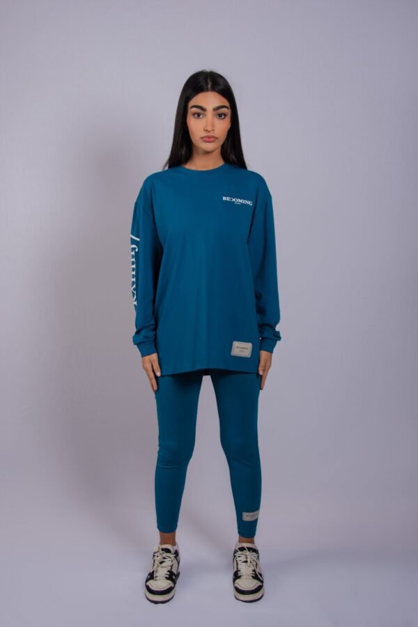 Long sleeve TEAL blue T Shirt- BC15 - Image 2