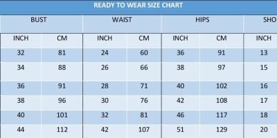 Ready To Wear Size Chart